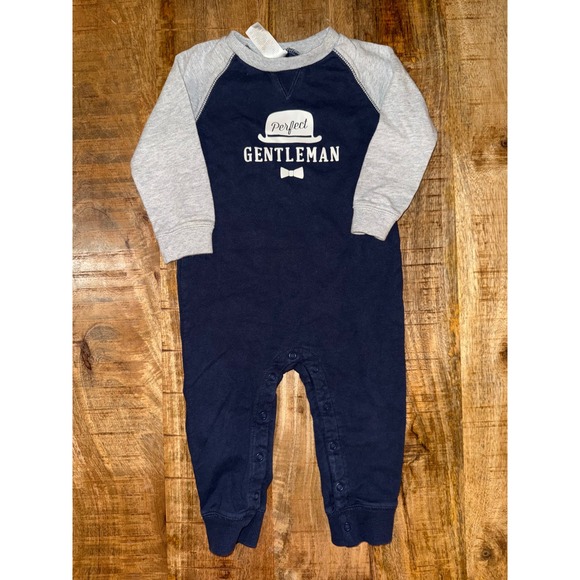 Carter's Other - Carters Baby Boys Navy Gray Perfect Gentleman Long Sleeve Romper 24 Months